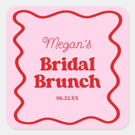 ピンクレッドウェー縁どブブライダルシャワーブランチ スクエアシール (正面)