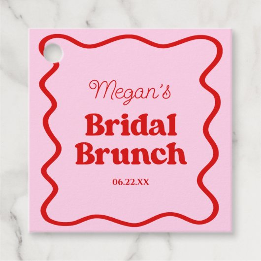 ピンクレッドウェー縁どブブライダルシャワーブランチ フェイバータグ (正面)