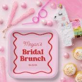 ピンクレッドウェー縁どブブライダルシャワーブランチ ペーパープレート (パーティー)