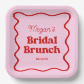 ピンクレッドウェー縁どブブライダルシャワーブランチ ペーパープレート (正面)