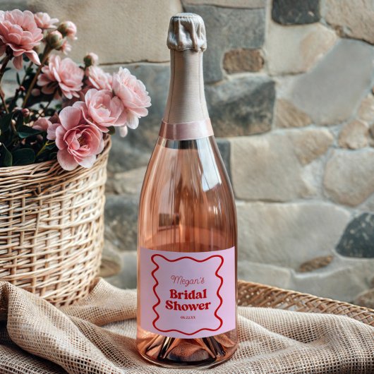 ピンクレッドウェー縁どブブライダルシャワー スパークリングワインラベル