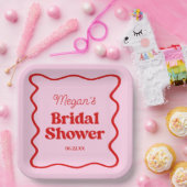 ピンクレッドウェー縁どブブライダルシャワー ペーパープレート (パーティー)