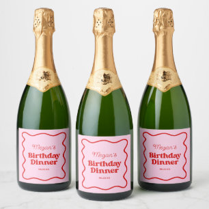 ピンクレッドウェー縁どブ誕生日ディナーパーティー スパークリングワインラベル