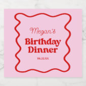 ピンクレッドウェー縁どブ誕生日ディナーパーティー スパークリングワインラベル (シングルラベル)