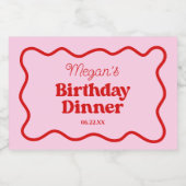 ピンクレッドウェー縁どブ誕生日ディナーパーティー スパークリングワインラベル (シングルラベル)