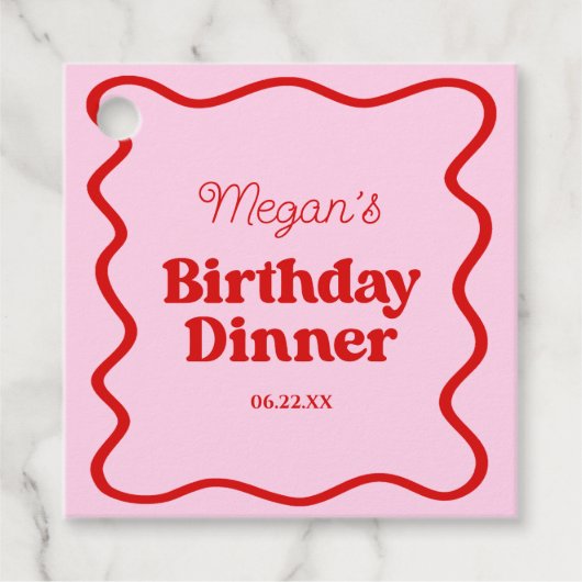 ピンクレッドウェー縁どブ誕生日ディナーパーティー フェイバータグ (正面)