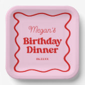 ピンクレッドウェー縁どブ誕生日ディナーパーティー ペーパープレート (正面)