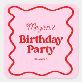 ピンクレッドウェー縁どブ誕生日パーティー スクエアシール