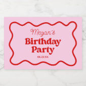 ピンクレッドウェー縁どブ誕生日パーティー スパークリングワインラベル (シングルラベル)