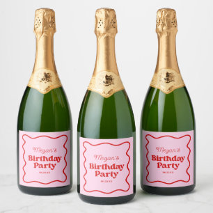 ピンクレッドウェー縁どブ誕生日パーティー スパークリングワインラベル