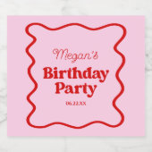 ピンクレッドウェー縁どブ誕生日パーティー スパークリングワインラベル (シングルラベル)