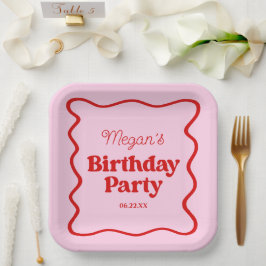 ピンクレッドウェー縁どブ誕生日パーティー ペーパープレート