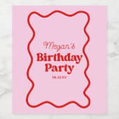 ピンクレッドウェー縁どブ誕生日パーティー ワインラベル (シングルラベル)