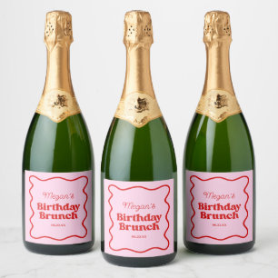 ピンクレッドウェー縁どブ誕生日ブランチパーティー スパークリングワインラベル