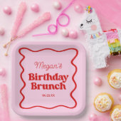 ピンクレッドウェー縁どブ誕生日ブランチパーティー ペーパープレート (パーティー)