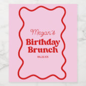 ピンクレッドウェー縁どブ誕生日ブランチパーティー ワインラベル (シングルラベル)