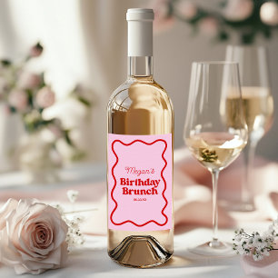ピンクレッドウェー縁どブ誕生日ブランチパーティー ワインラベル