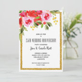 ピンクレッドウォーターカラーフローラ記念日招待状 (スタンド正面)