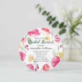 ピンクレッドウォーターカラーブライダルシャワーサークル招待状 招待状 (スタンド正面)