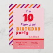 ピンクレッドオレンジガーリーの誕生日パーティーの招待 インビテーションポストカード (正面/裏面)