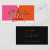 ピンクレッドオレンジ金ゴールドカラーブロックレトロシックな髪 名刺 (正面/裏面)