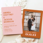 ピンクレッドオレンジGroovyレトロ70結婚s 招待状