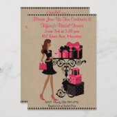 ピンクレッドカクテルカ保ルムブライダルシャワー招待状 招待状 (正面/裏面)