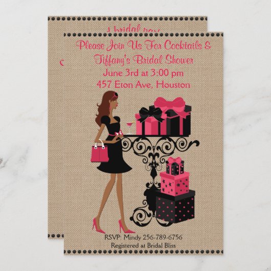 ピンクレッドカクテルカ保ルムブライダルシャワー招待状 招待状 (正面/裏面)