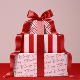 ピンクレッドクラシックストライプ ラッピングペーパーシート