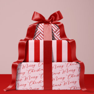 ピンクレッドクラシックストライプ ラッピングペーパーシート