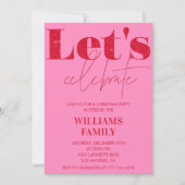 ピンクレッドクリスマスパーティーレッツ祝ー 招待状 (正面)