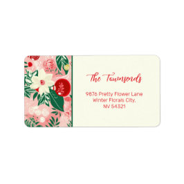 ピンクレッドクリスマスフローラ差出人住所ラベル ラベル