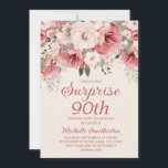 ピンクレッドクリームウォーターフローラサプライズ90th 招待状<br><div class="desc">ダスティエレガントバラ赤とクリーム色の水の色のフローラ驚き90th誕生日パーティーの女性のための招待。文字はカスタマイズ可能なので、この招待は任意の誕生日の女性のために祝設計されている。(18日、21日、30日、40日、50日、60日、70日、80日、90日、100日... .任意の年齢)文字、フォント、文言は完全にカスタマイズ可能。連絡カスタマイ救済ズまたは一致する製品で私たち。</div>
