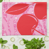 ピンクレッドグリッターゼブラさくらんぼ キッチンタオル (折り畳み)