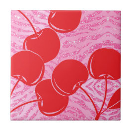 ピンクレッドグリッターゼブラさくらんぼ タイル