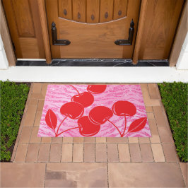 ピンクレッドグリッターゼブラさくらんぼ ドアマット