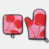 ピンクレッドグリッターゼブラさくらんぼ 鍋つかみ&鍋敷きセット (正面)