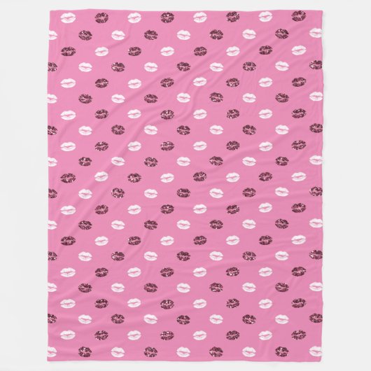 ピンクレッドグリッターホワイトキスリップ フリースブランケット (正面)