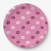 ピンクレッドグリッターホワイトキスリップ ペーパープレート (正面)