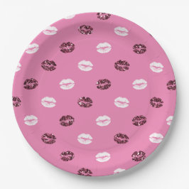 ピンクレッドグリッターホワイトキスリップ ペーパープレート