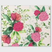 ピンクレッドグリーンクローバーフローラ水彩 ラッピングペーパー (フラット)