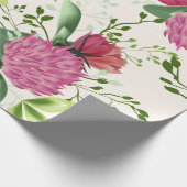 ピンクレッドグリーンクローバーフローラ水彩 ラッピングペーパー (角)