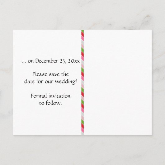 ピンクレッドグリーングレーシェブロンストライプ日付を保存 案内ポストカード (裏面)