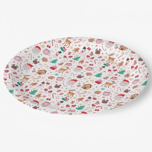 ピンクレッドグリーンサンタクロースクリスマスホリデーパーティー ペーパープレート (アングル)