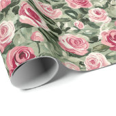 ピンクレッドグリーンバラフローラ誕生日 ラッピングペーパー (ロールコーナー)