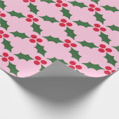 ピンクレッドグリーンホリー ラッピングペーパー (角)
