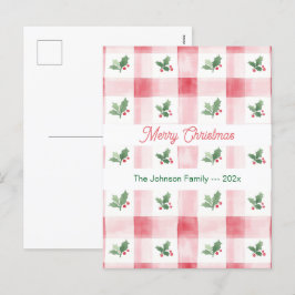 ピンクレッドグリーンレトロクリスマスパターン シーズンポストカード