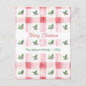 ピンクレッドグリーンレトロクリスマスパターン シーズンポストカード (正面)
