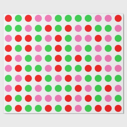 ピンクレッドグリーン水玉模様クリスマス ラッピングペーパー (フラット)