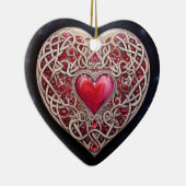 ピンクレッドケルト結び目模様ハート セラミックオーナメント (右)